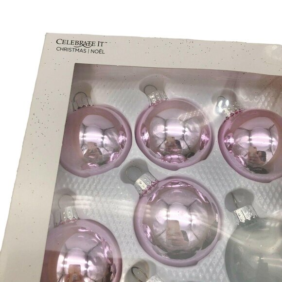 10 Pc Celebrate It! Christmas Glass Ornament Set 1.7 In / 45 Mm Pink & Black - Picture 2 of 6